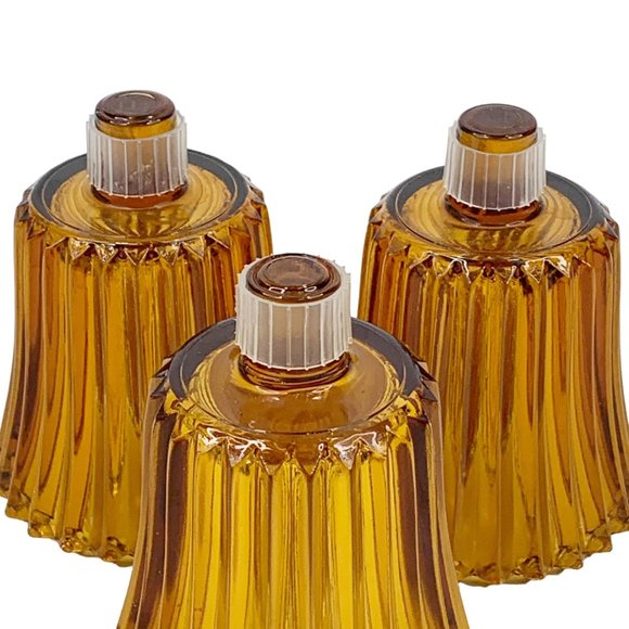 3 Homco Peg Votive Cup Candle Holder Amber Glass Ribbed Autumn Fall Home Decor - Picture 6 of 10